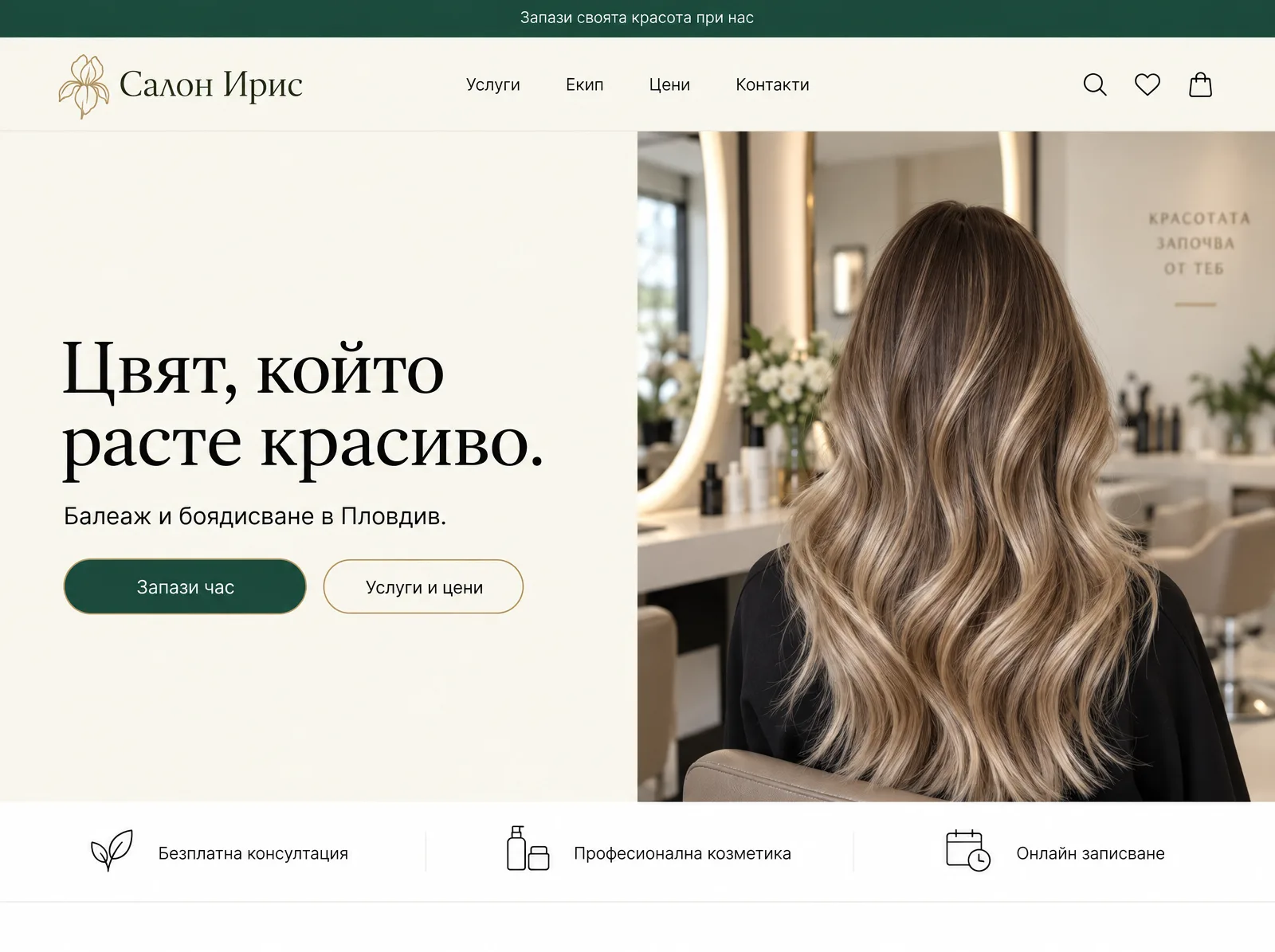 Примерна концепция: сайтът на Салон Ирис, така, както swipost би го прочел